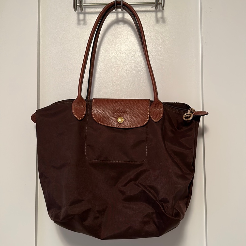 Longchamp Nylon Brown Small Le Pliage Shopping Tote